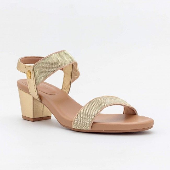 Sandália Usaflex Confortável com Salto Bloco Ouro
