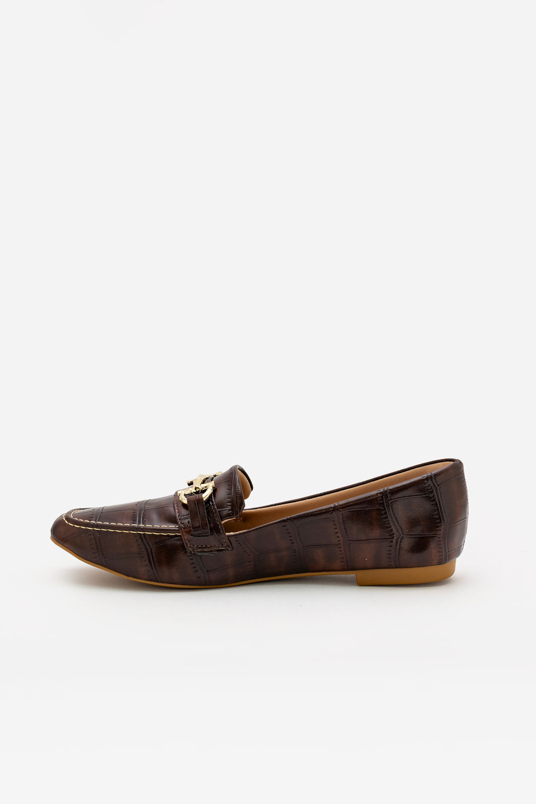 Mocassim Tradicional em Croco com Detalhe Metálico Marrom Mocassim Tradicional em Croco com Detalhe Metálico Marrom