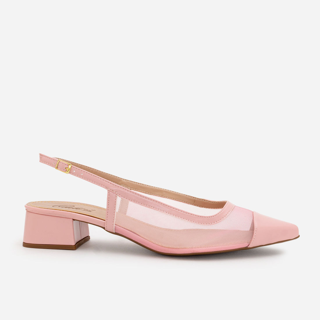Slingback em Tela com Salto Baixo Rosa Claro Slingback em Tela com Salto Baixo Rosa Claro
