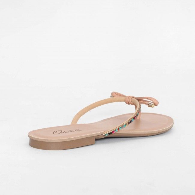 Rasteira Prática com Lacinho e Pedraria Colorida Bege Rasteira Prática com Lacinho e Pedraria Colorida Bege