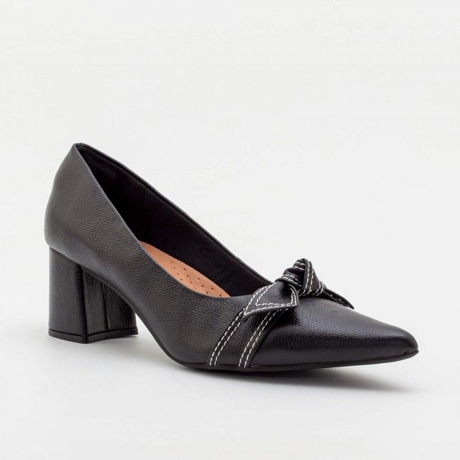 Scarpin Laço com Pesponto em Couro Preto Scarpin Laço com Pesponto em Couro Preto
