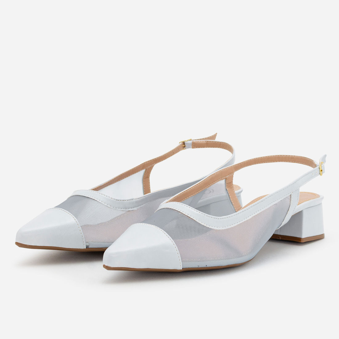 Slingback em Tela com Salto Baixo Azul Claro Slingback em Tela com Salto Baixo Azul Claro