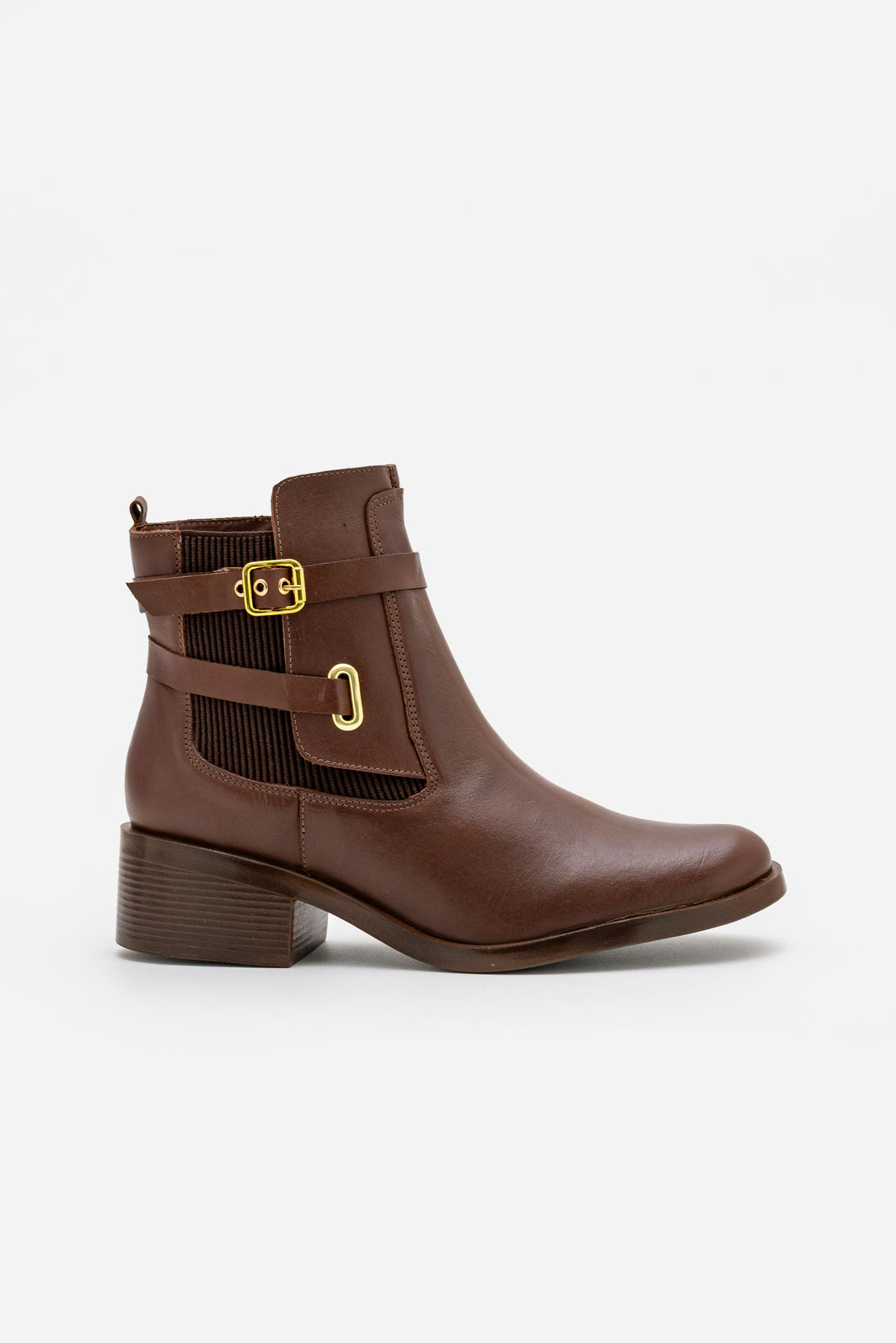 Bota em Couro com Fivelas e Salto Bloco Marrom Bota em Couro com Fivelas e Salto Bloco Marrom