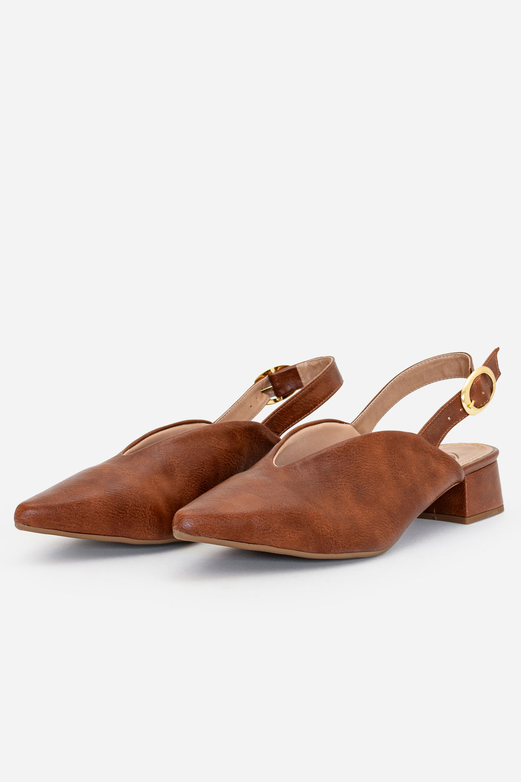 Slingback com Decote e Salto Baixo Tostado Slingback com Decote e Salto Baixo Tostado