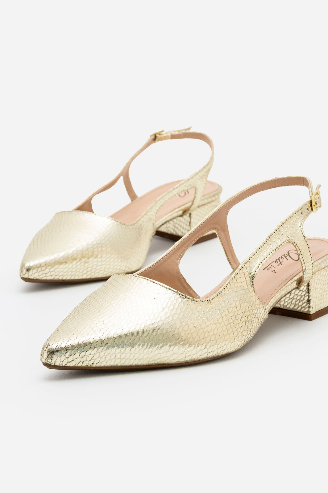 Slingback Texturizado com Salto Baixo Champagne Slingback Texturizado com Salto Baixo Champagne