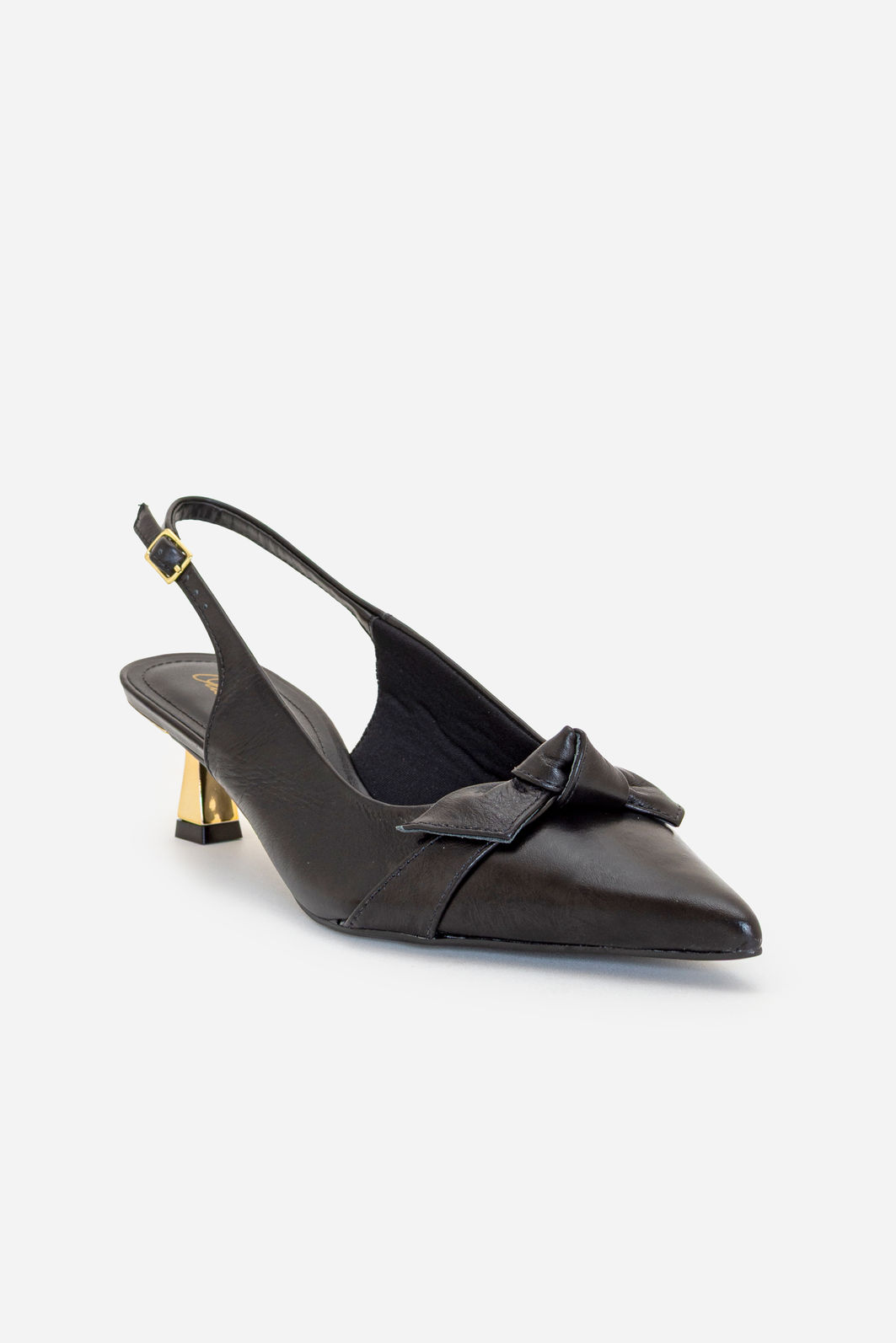 Slingback com Laço em Couro e Salto Cromado Preto Slingback com Laço em Couro e Salto Cromado Preto
