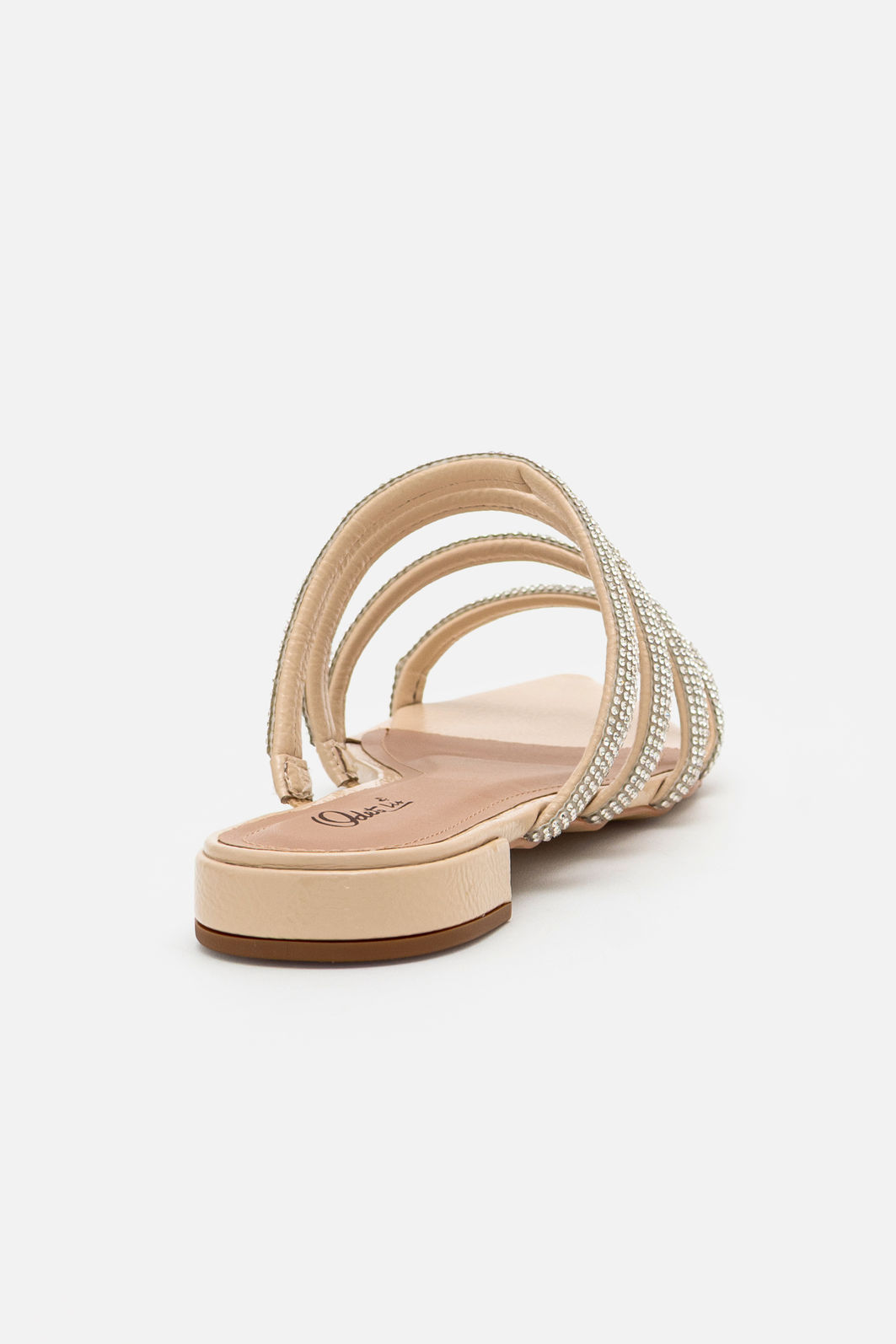 Rasteira Elegante com Tiras Brilhantes e Bico Folha Amêndoa Rasteira Elegante com Tiras Brilhantes e Bico Folha Amêndoa