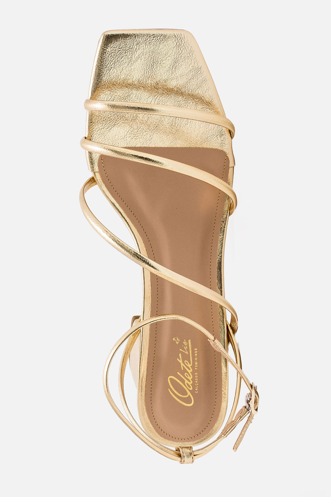 Sandália com Tiras Delicadas e Salto Bloco Champagne Sandália com Tiras Delicadas e Salto Bloco Champagne