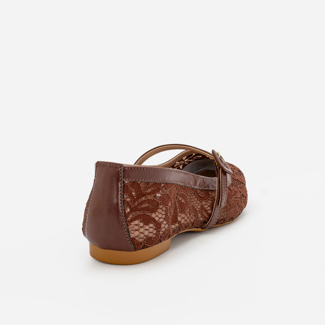 Sapatilha em Renda com Fivela Lateral Marrom Sapatilha em Renda com Fivela Lateral Marrom