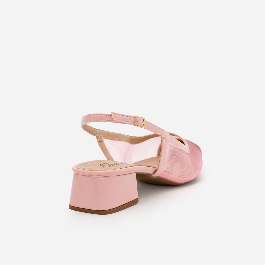 Slingback em Tela com Salto Baixo Rosa Claro Slingback em Tela com Salto Baixo Rosa Claro