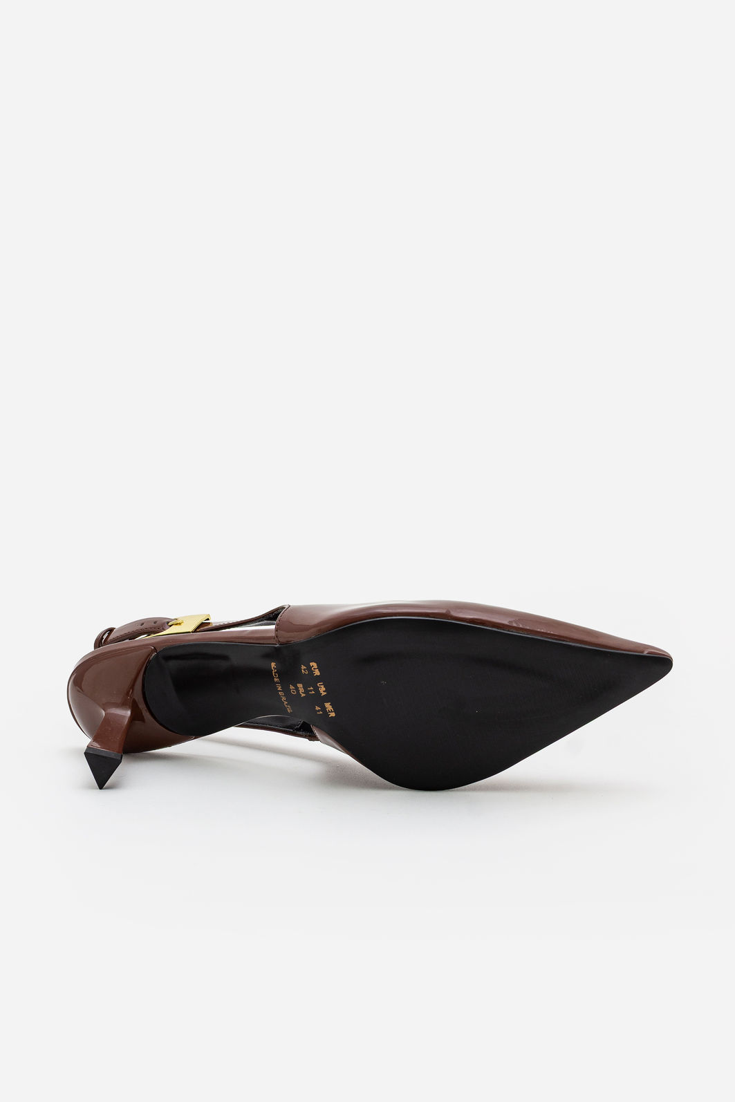 Slingback em Verniz com Fivela e Salto Geométrico Café Slingback em Verniz com Fivela e Salto Geométrico Café