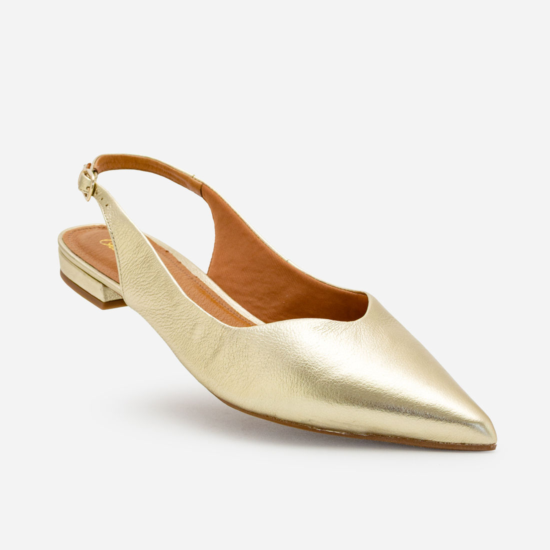 Slingback em Couro Champagne Slingback em Couro Champagne