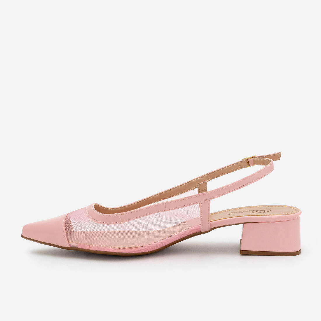 Slingback em Tela com Salto Baixo Rosa Claro Slingback em Tela com Salto Baixo Rosa Claro