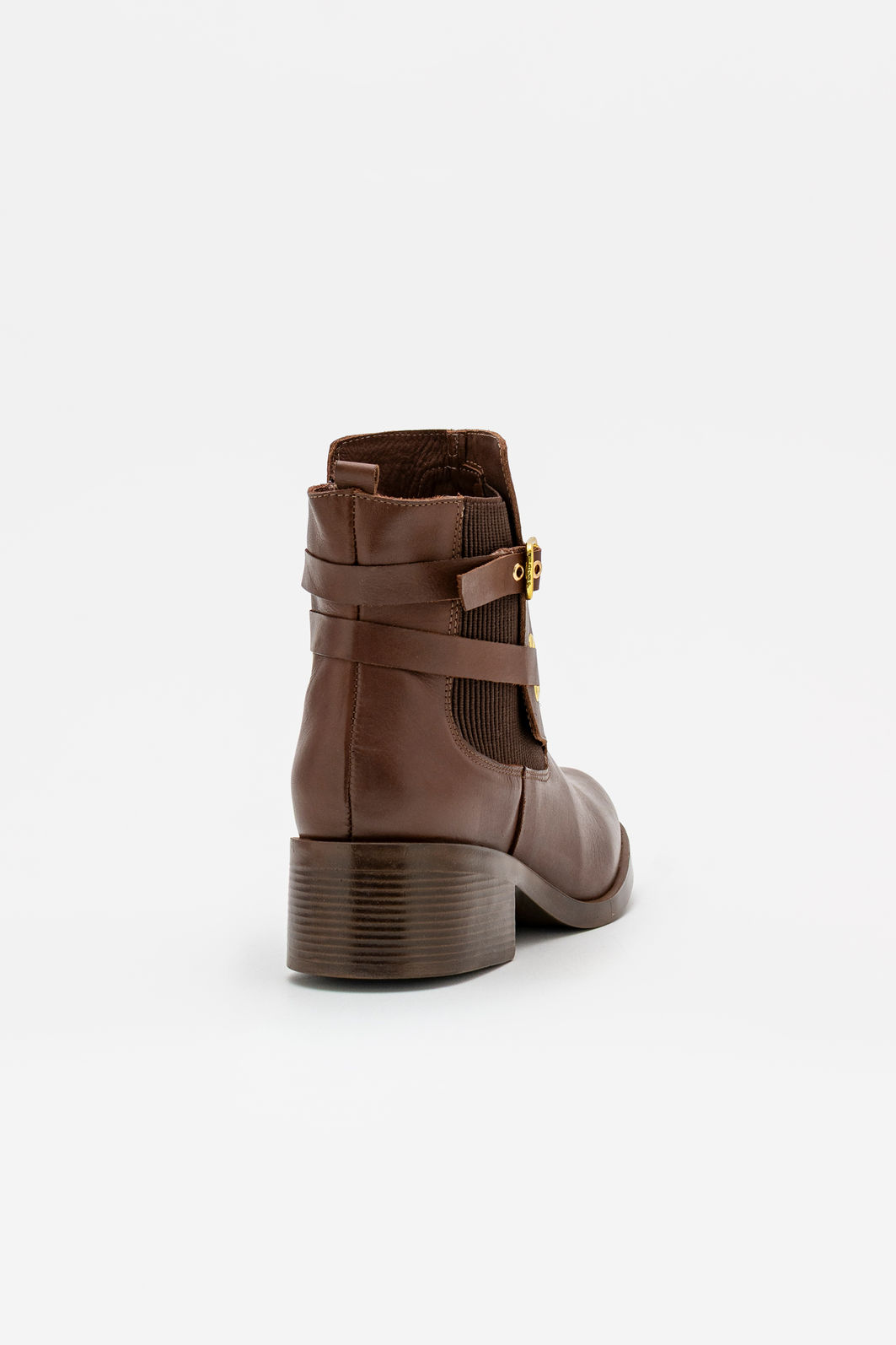Bota em Couro com Fivelas e Salto Bloco Marrom Bota em Couro com Fivelas e Salto Bloco Marrom