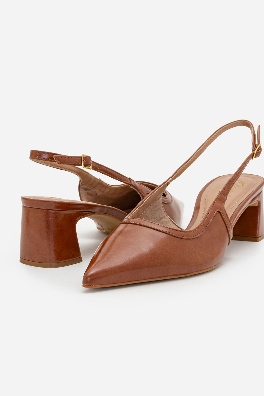 Slingback Elegante com Salto Bloco Tostado Slingback Elegante com Salto Bloco Tostado