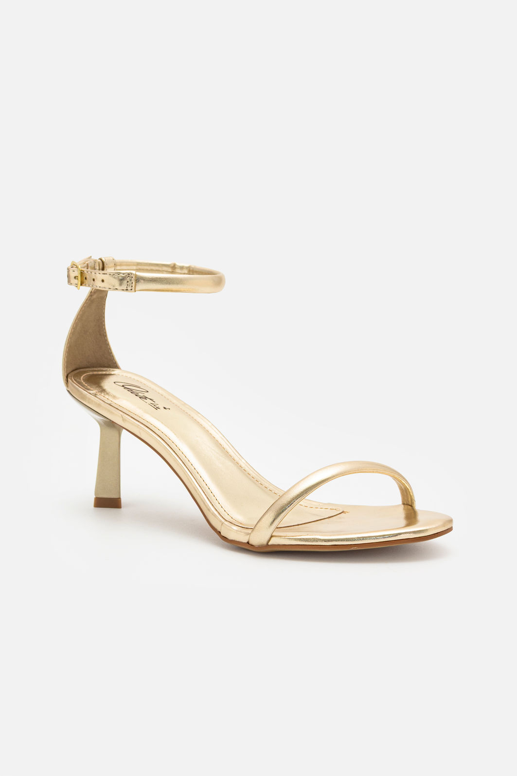 Sandália Delicada com Tira Fina com Salto Geométrico Ouro Sandália Delicada com Tira Fina com Salto Geométrico Ouro