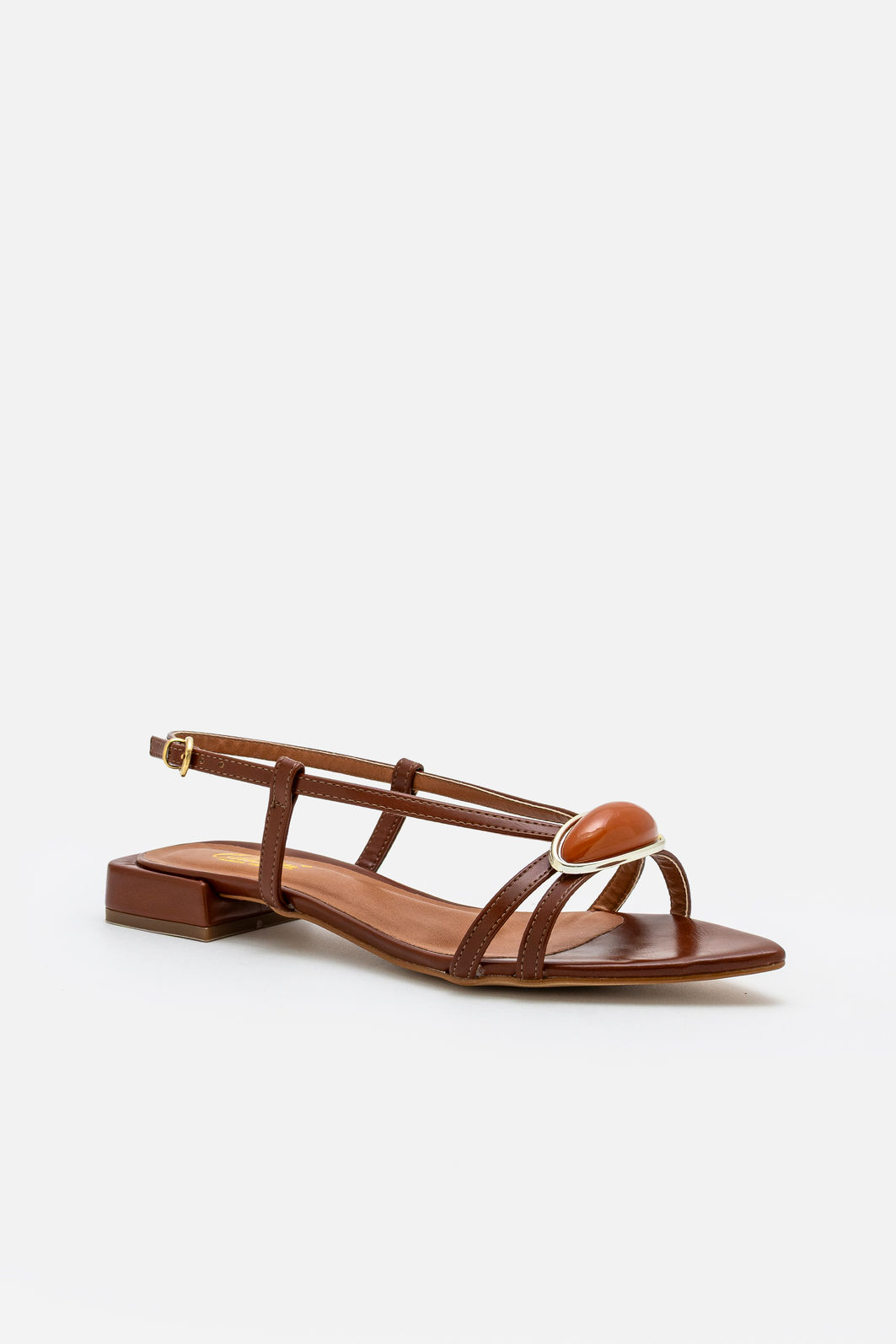 Sandália com Pedra e Bico Folha Tostado Sandália com Pedra e Bico Folha Tostado