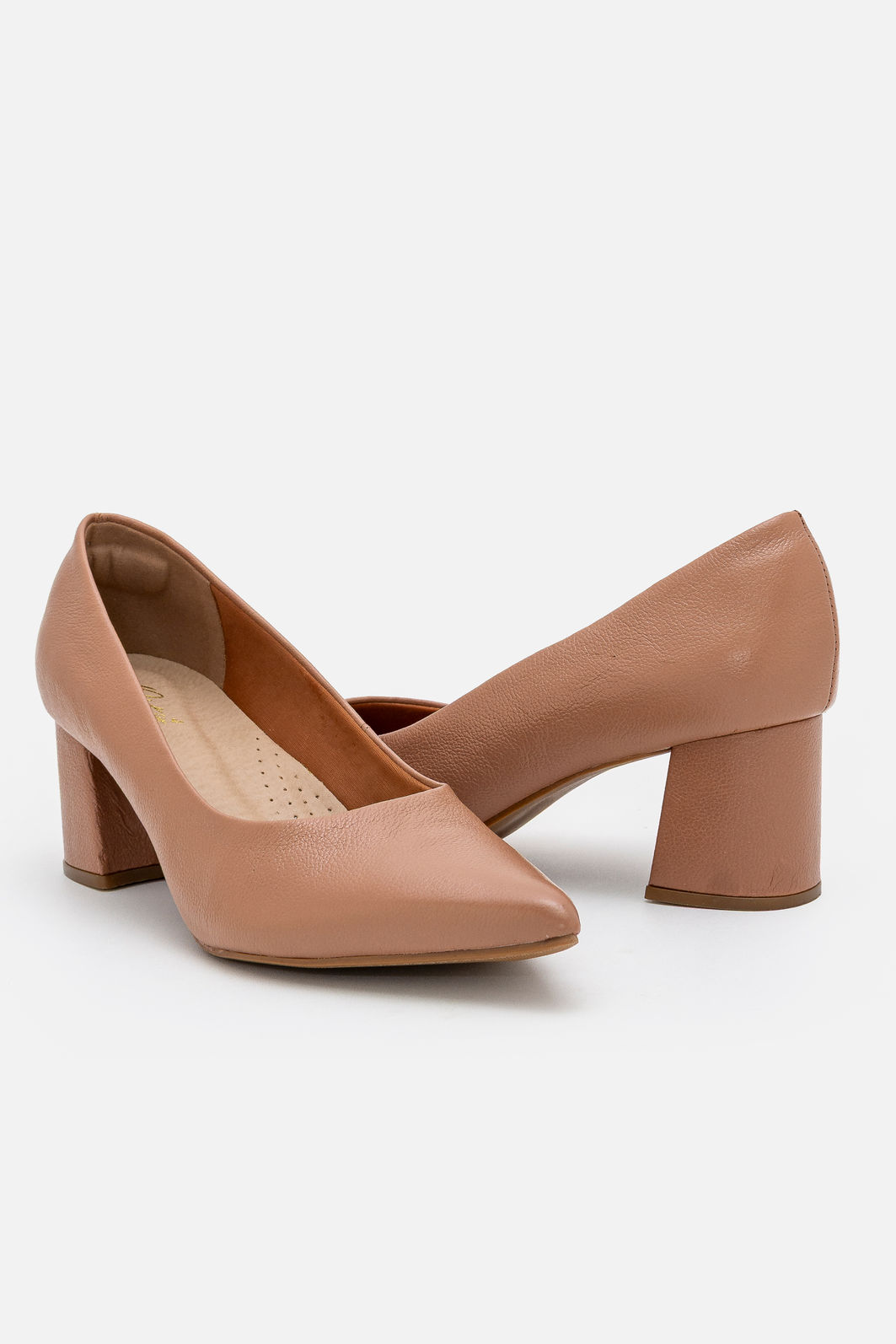 Scarpin Clássico em Couro com Salto Bloco Amêndoa Scarpin Clássico em Couro com Salto Bloco Amêndoa