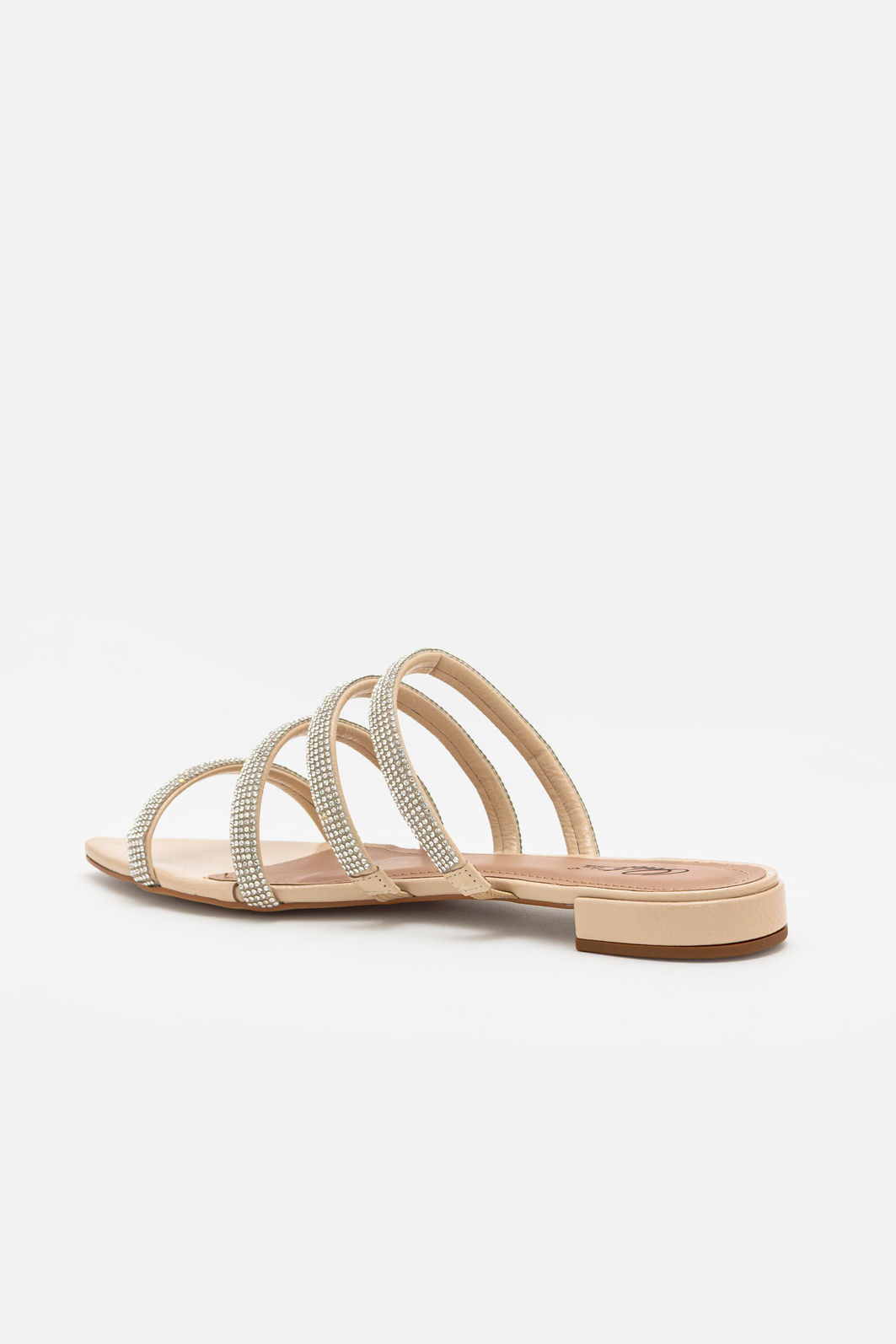 Rasteira Elegante com Tiras Brilhantes e Bico Folha Amêndoa Rasteira Elegante com Tiras Brilhantes e Bico Folha Amêndoa