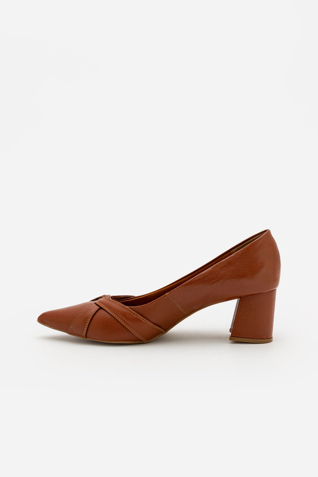 Scarpin Elegante em Couro com Salto Bloco Marrom Scarpin Elegante em Couro com Salto Bloco Marrom