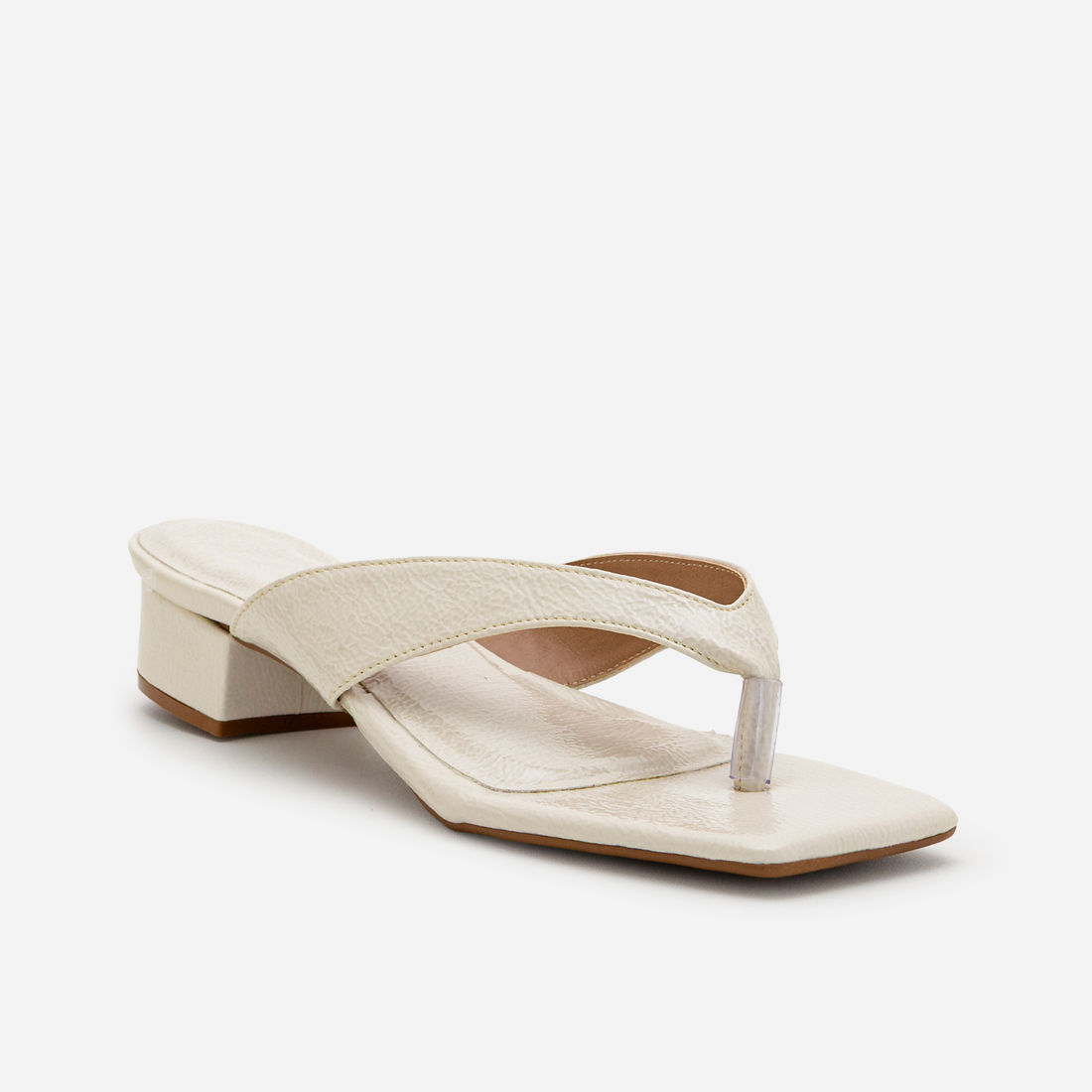 Mule De Dedo com Salto Bloco Baixo Off White Mule De Dedo com Salto Bloco Baixo Off White