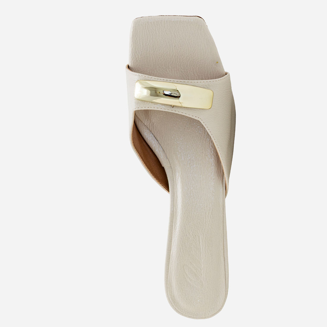 Mule com Enfeite e Salto Cromado Off White Mule com Enfeite e Salto Cromado Off White