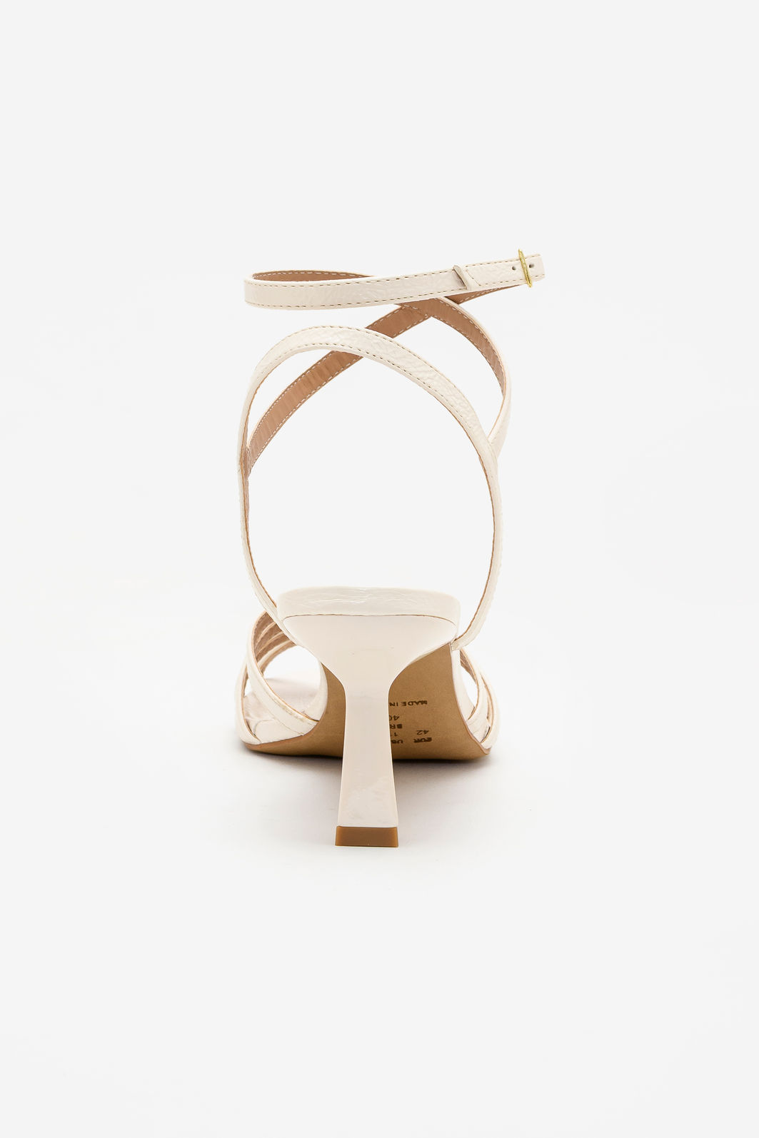 Sandália em Tiras Finas com Tornozeleira Salto Médio Off White