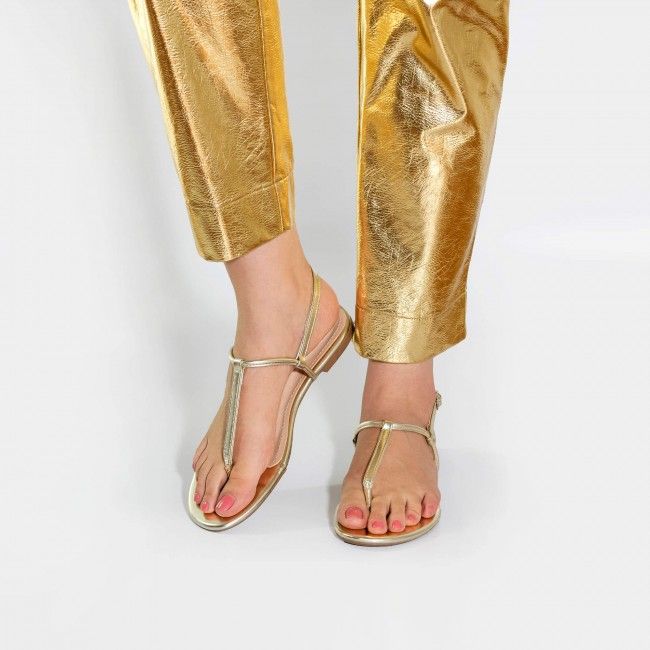 Rasteira Básica Tiras Minimalistas Champagne