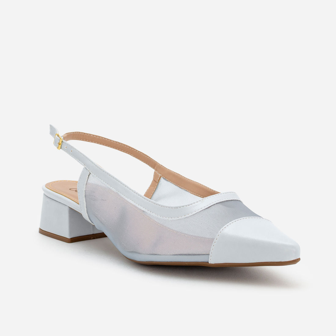 Slingback em Tela com Salto Baixo Azul Claro Slingback em Tela com Salto Baixo Azul Claro