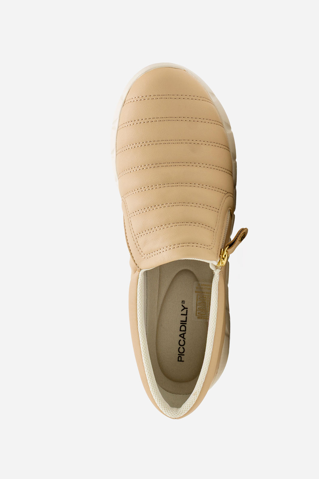 Tênis Slip On Piccadilly com Zíper Lateral Amêndoa Tênis Slip On Piccadilly com Zíper Lateral Amêndoa