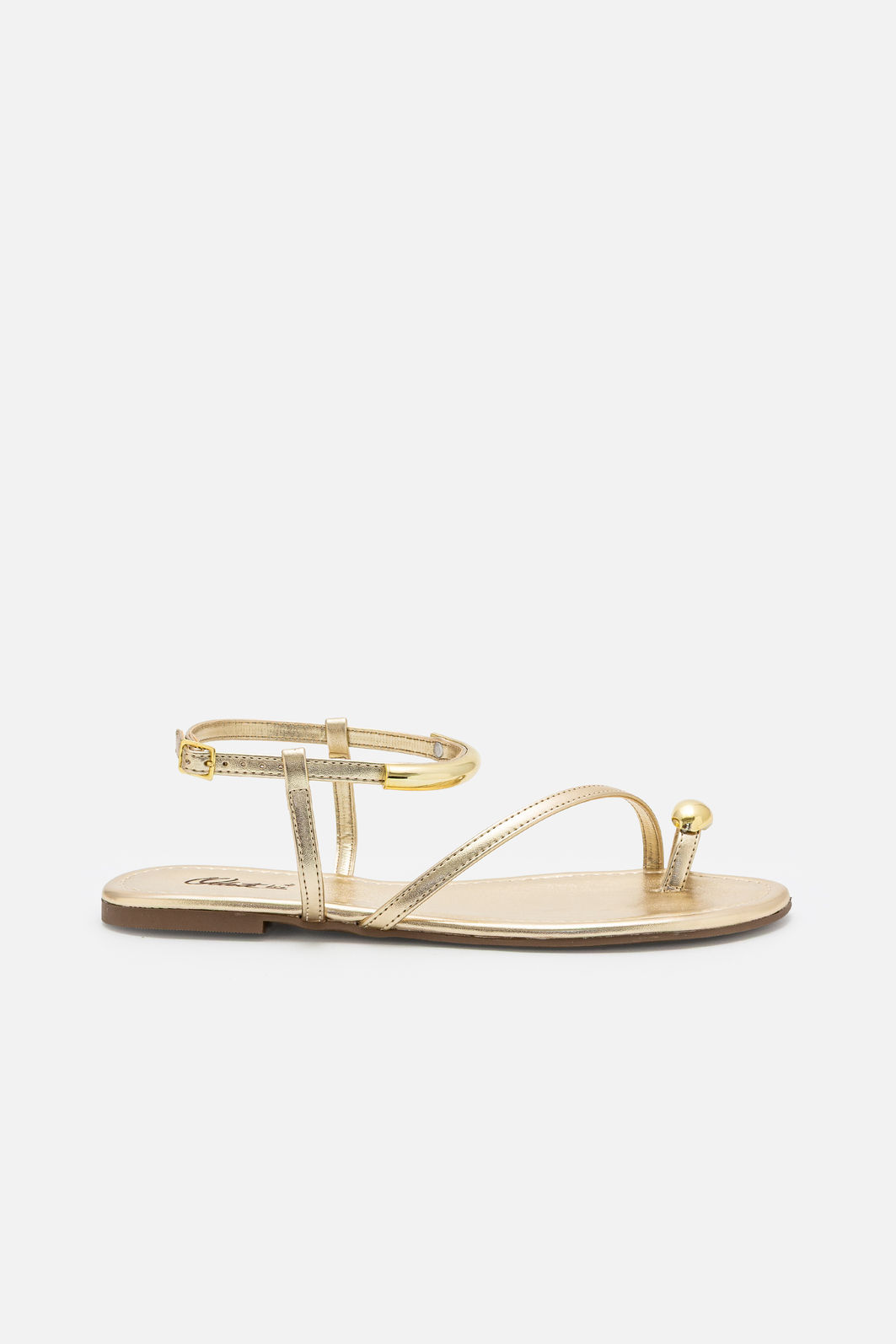 Rasteira Estilosa com Enfeites Metálicos Champagne Rasteira Estilosa com Enfeites Metálicos Champagne