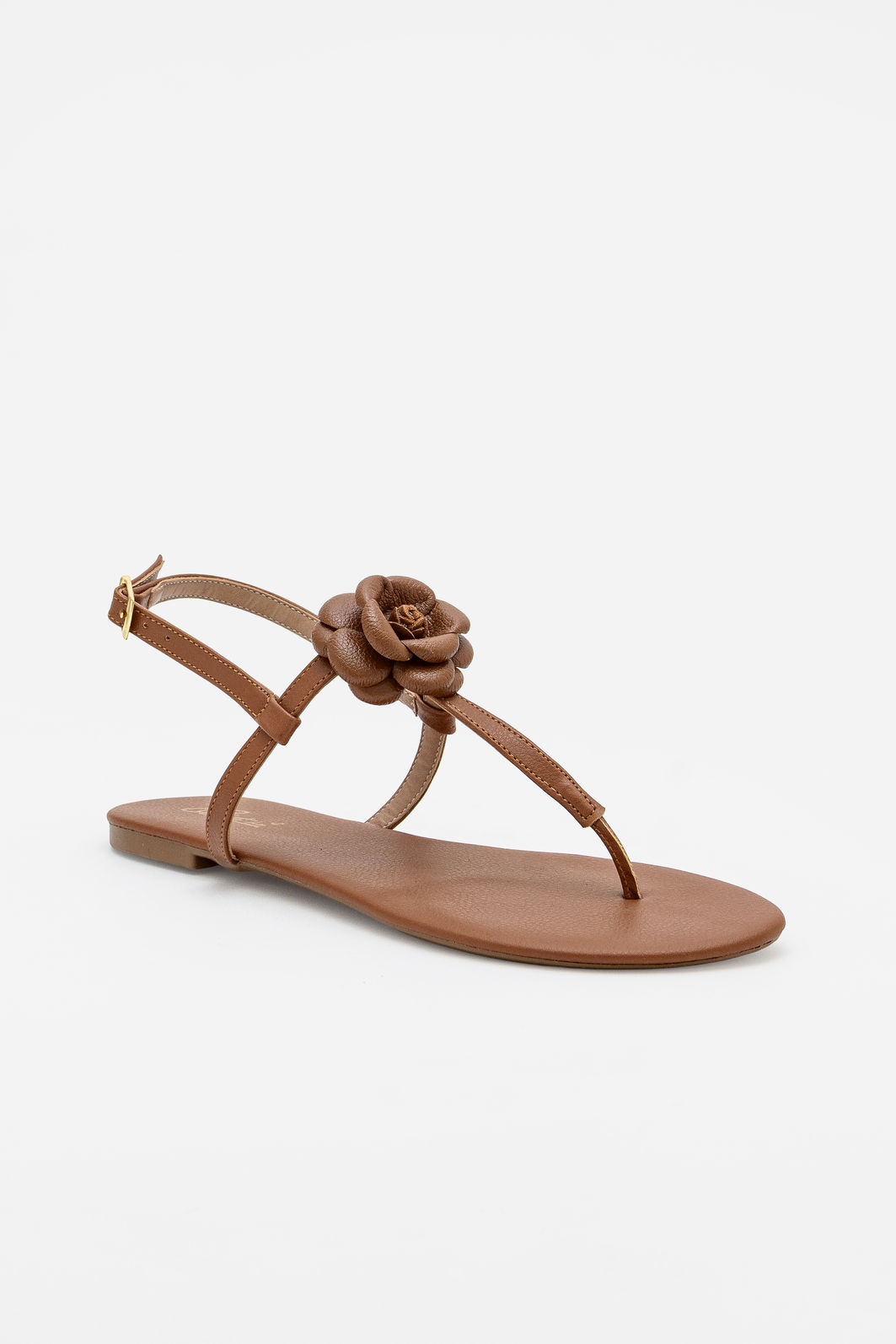 Rasteira Minimalista Com Flor Delicada Tostado