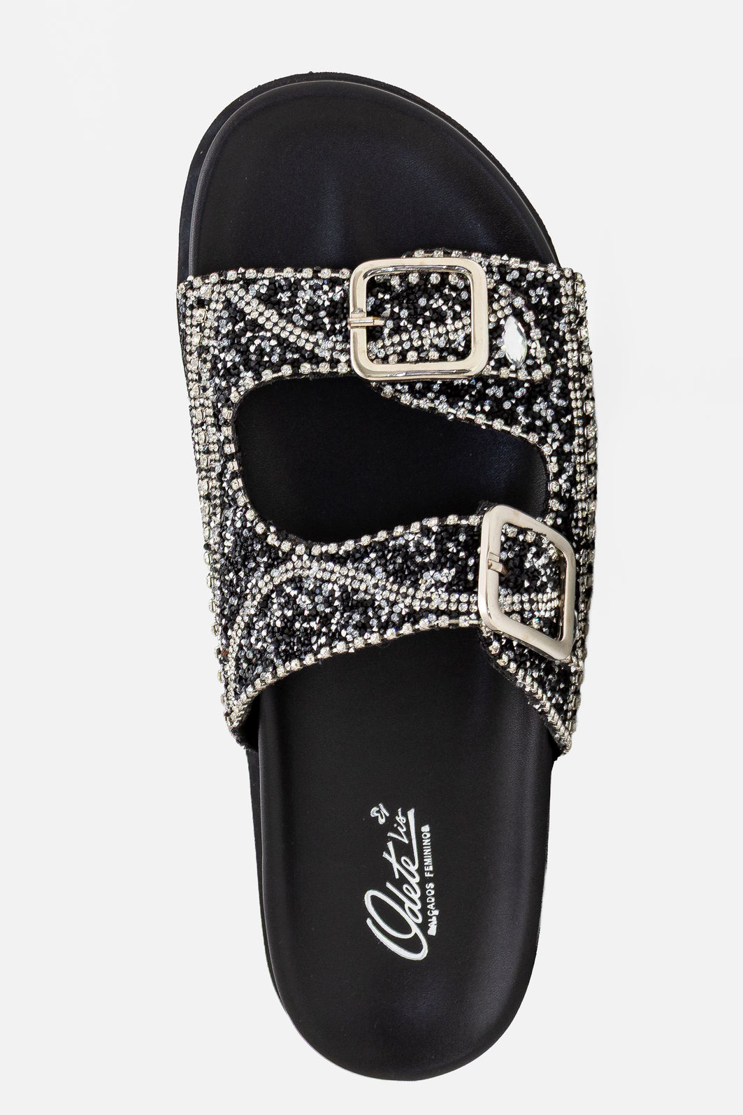 Papete Prática com Fivelas e Cristais Preta Papete Prática com Fivelas e Cristais Preta