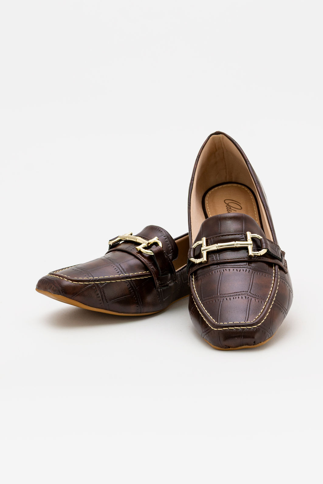 Mocassim Tradicional em Croco com Detalhe Metálico Marrom Mocassim Tradicional em Croco com Detalhe Metálico Marrom