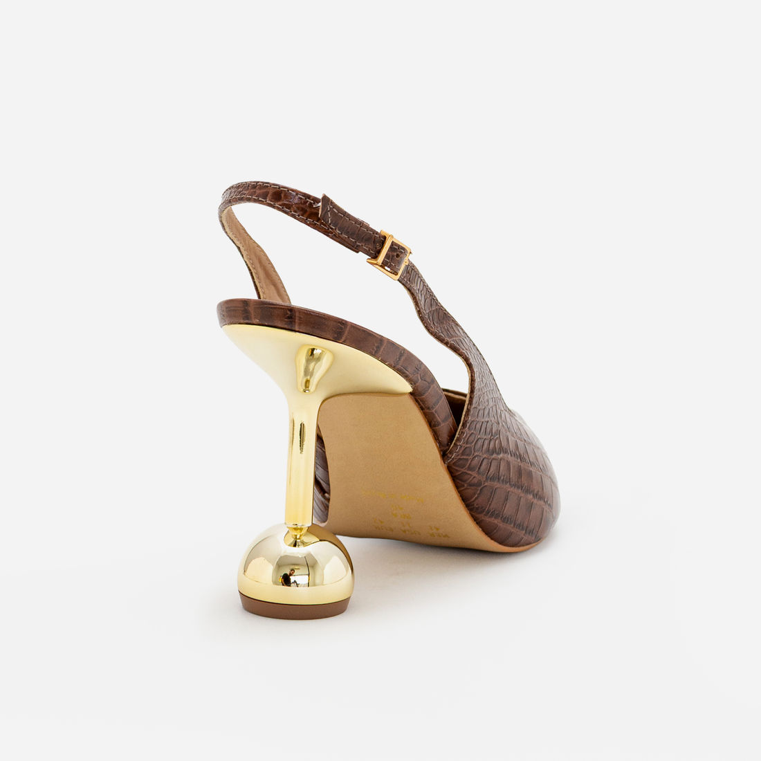 Slingback em Couro com Salto Cromado Marrom Slingback em Couro com Salto Cromado Marrom