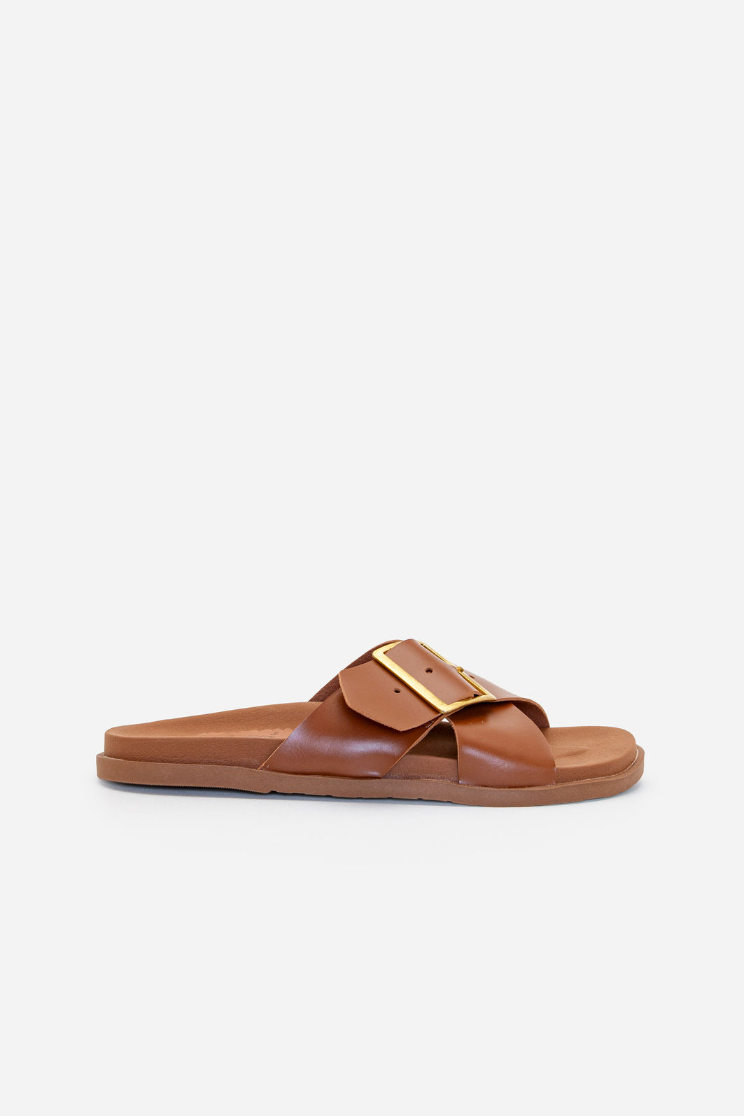 Papete com Tiras Cruzadas e Maxi Fivela Caramelo Papete com Tiras Cruzadas e Maxi Fivela Caramelo
