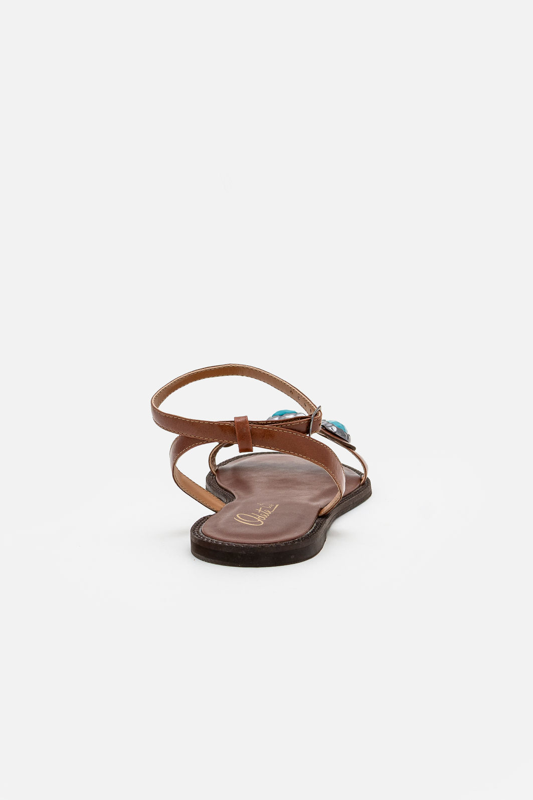 Rasteira em Couro com Enfeites Orgânicos Tostado