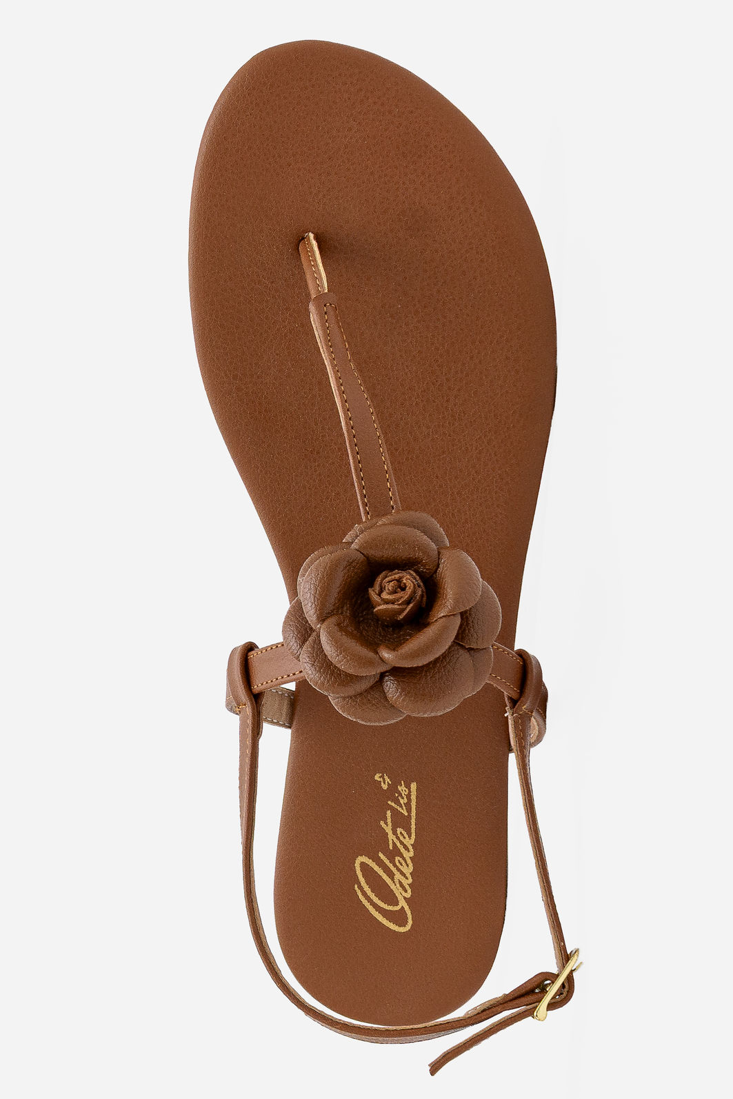 Rasteira Minimalista Com Flor Delicada Tostado