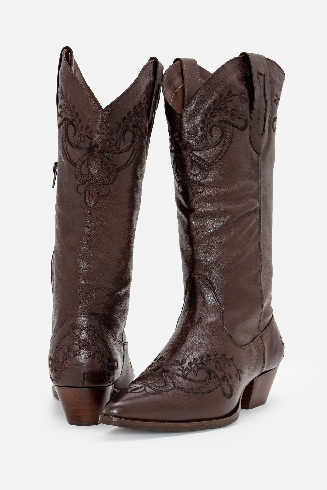 Bota Western em Couro com Bordados Marrom