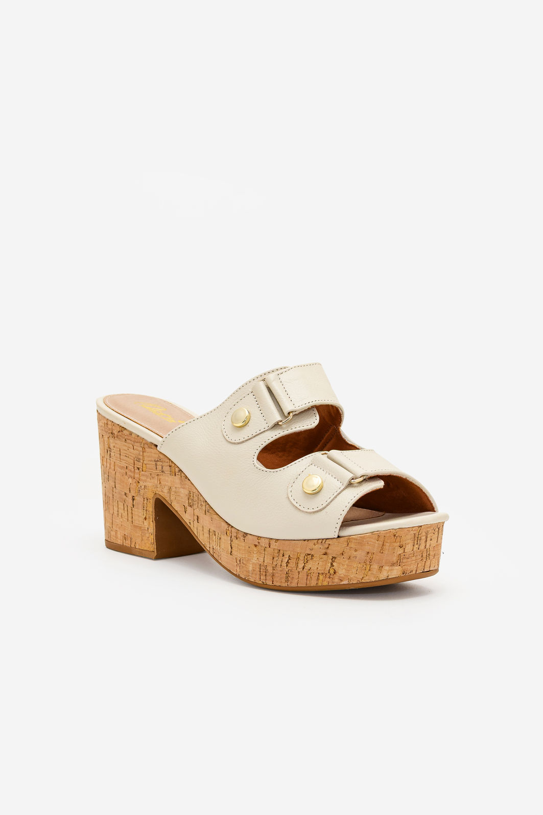 Mule em Couro com Salto de Cortiça Natural Off White