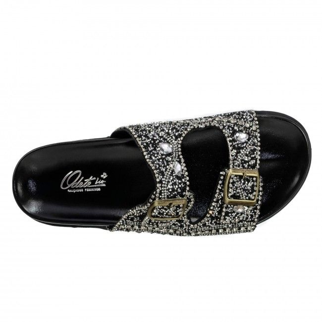 Papete Prática com Fivelas e Cristais Preta Papete Prática com Fivelas e Cristais Preta