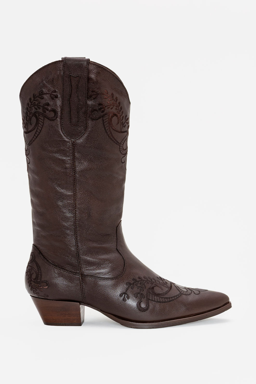 Bota Western em Couro com Bordados Marrom
