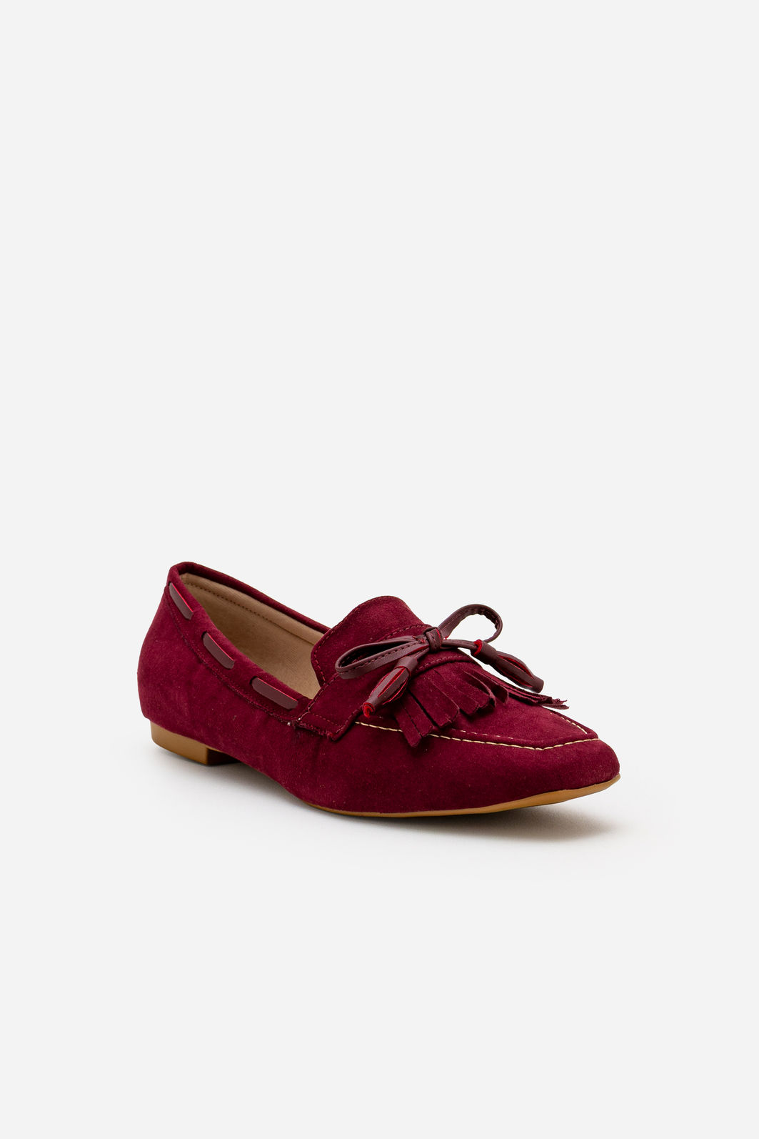 Mocassim em Camurça com Franja Bordo