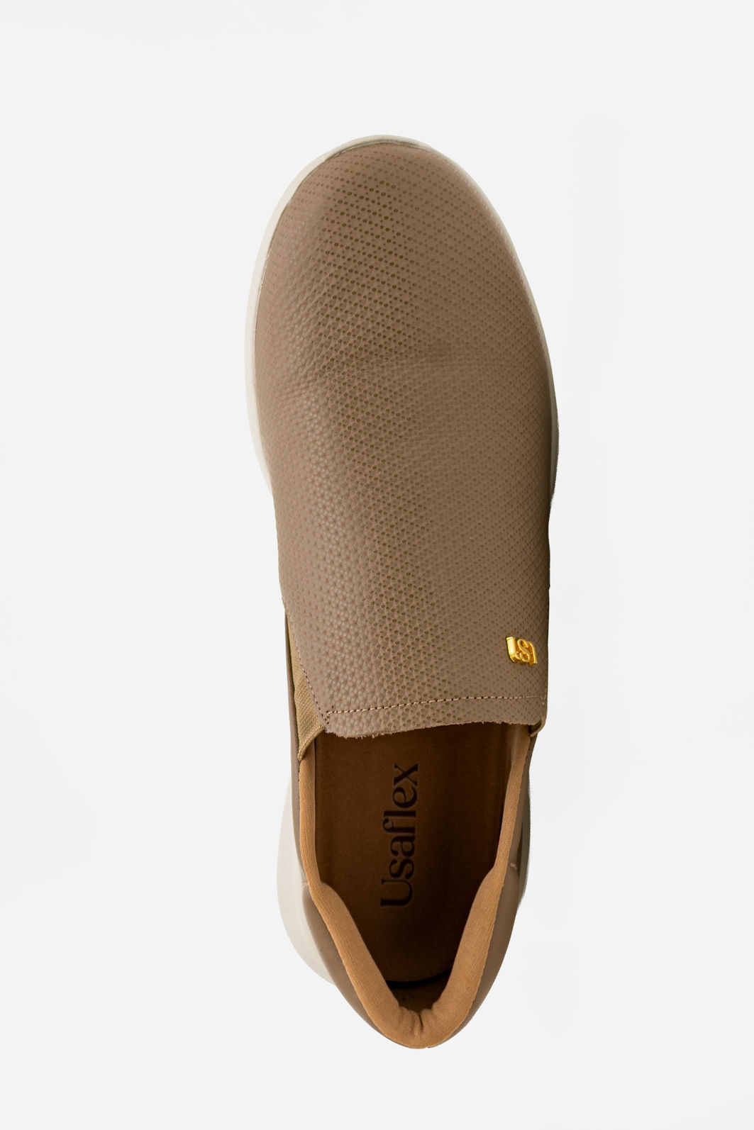 Tênis Slip On em Couro Usaflex Amêndoa Tênis Slip On em Couro Usaflex Amêndoa
