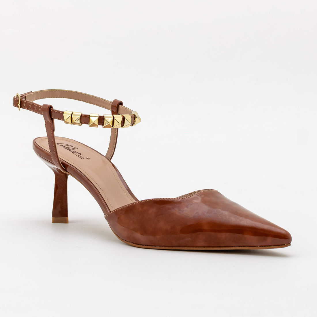 Chanel com Spikes Removíveis e Salto Geométrico Caramelo Chanel com Spikes Removíveis e Salto Geométrico Caramelo