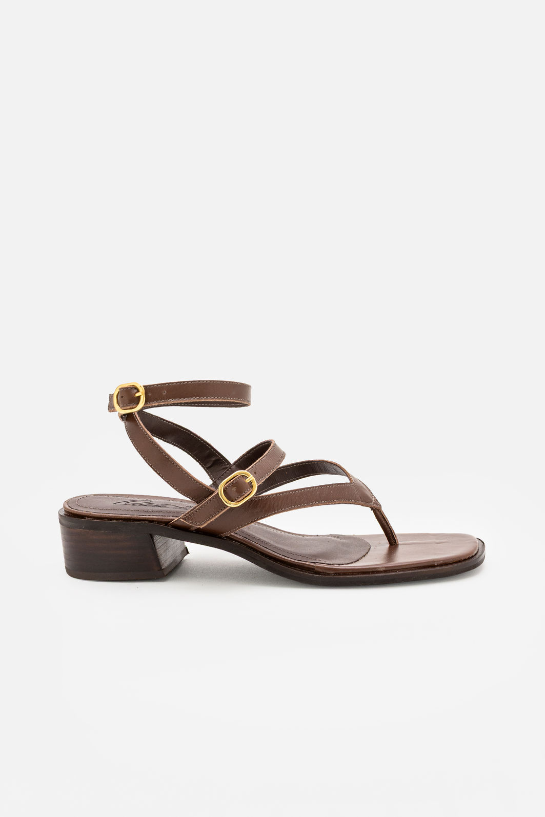 Sandália de Dedo com Tornozeleira em Couro Café