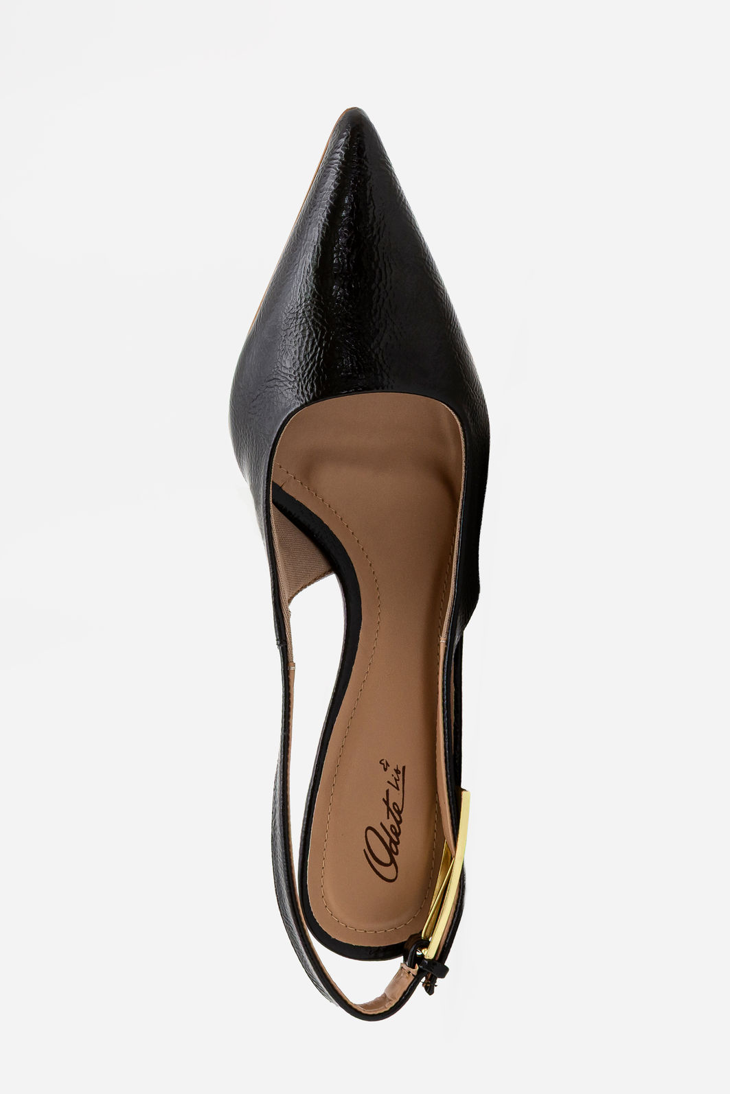 Slingback em Verniz com Fivela e Salto Geométrico Preto Slingback em Verniz com Fivela e Salto Geométrico Preto