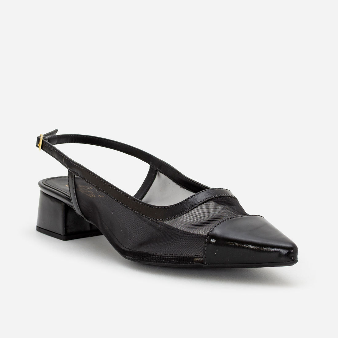 Slingback em Tela com Salto Baixo Preto Slingback em Tela com Salto Baixo Preto