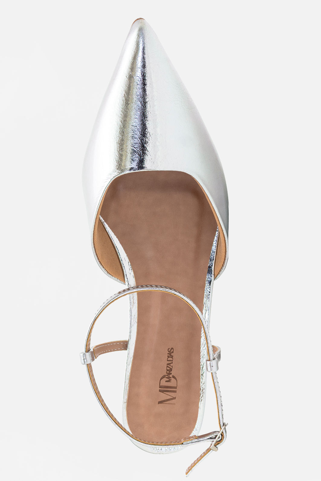Slingback Elegante em Couro com Salto Fino Prata Slingback Elegante em Couro com Salto Fino Prata