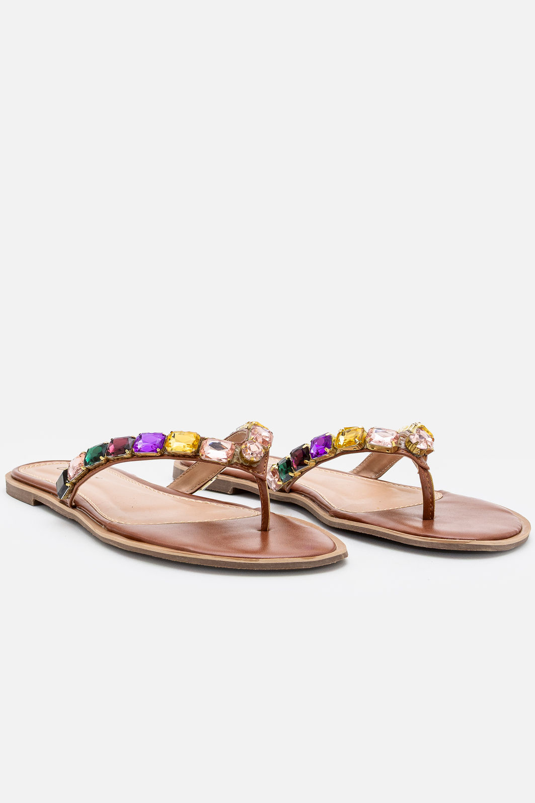 Rasteira de Dedo com Pedras Coloridas Tostado Rasteira de Dedo com Pedras Coloridas Tostado